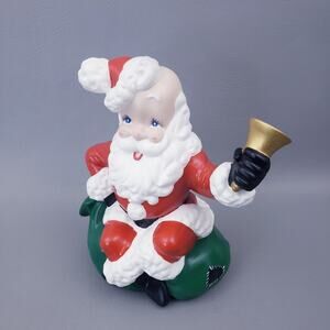 Vtg Atlantic Mold Ceramic Santa Claus with Toy Bag Bell Christmas Musical